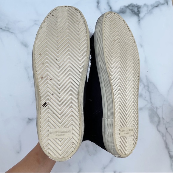 Saint Laurent Rivington logo black suede and fur high-top sneaker IT 37.5 US 7.5 - Picture 11 of 16